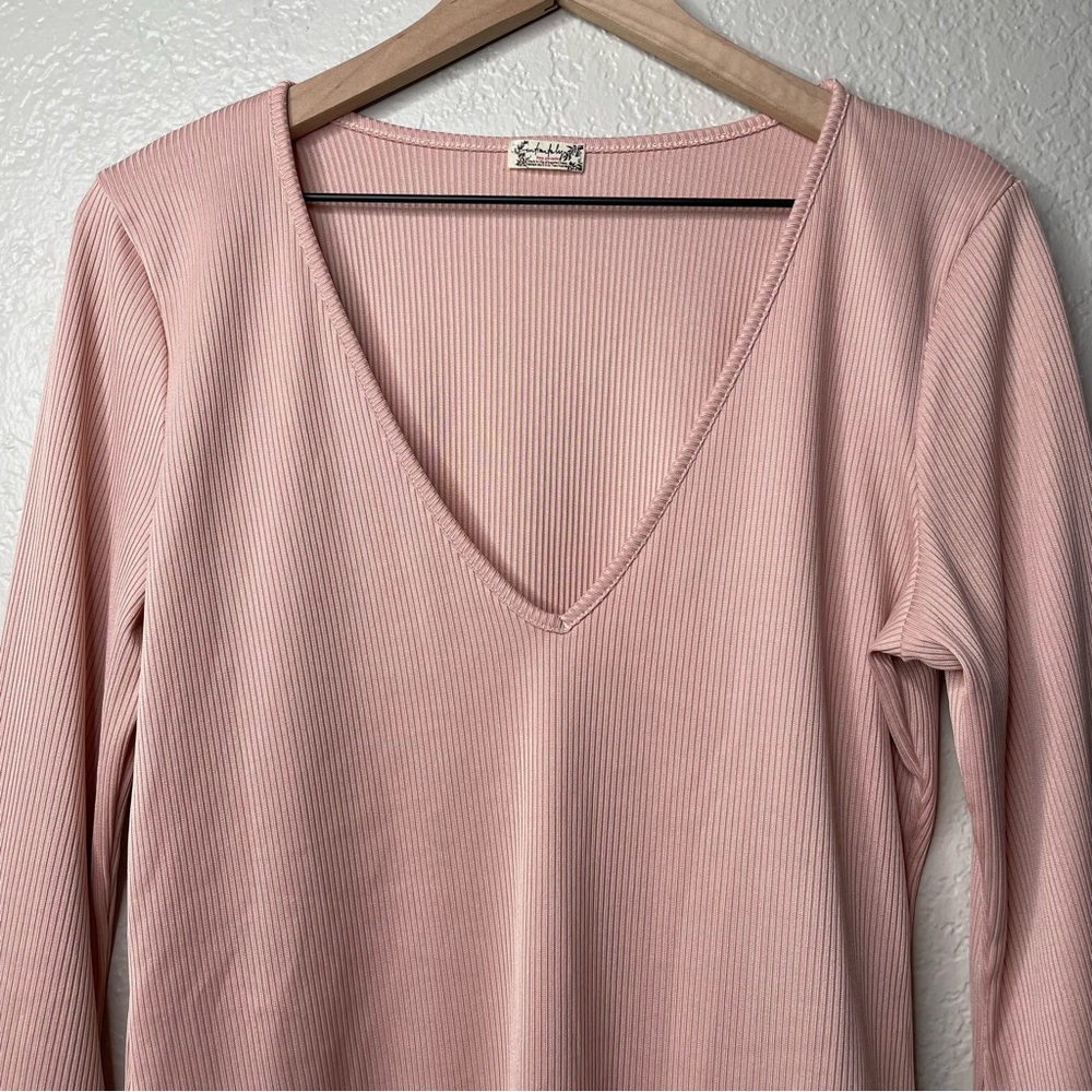 Intimately Free People Rose Charli Ribbed Flare Sleeve Bodysuit Plunge V-neck - Picture 4 of 15